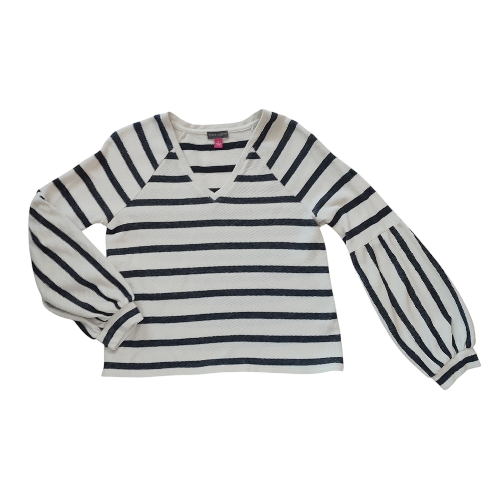 Vince Camuto Black And White Striped Pullover V Neck Sweater S